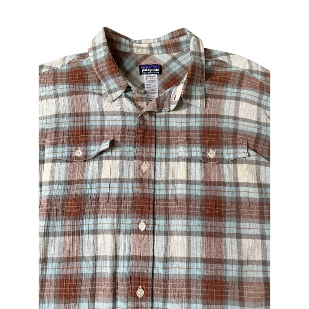 Patagonia Organic Cotton Crinkled‎ Texture Plaid  Button Down Shirt  sz L